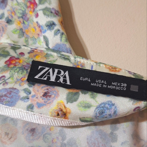 Zara women's large cream floral satin midi hi-low a-line skirt - Picture 8 of 9